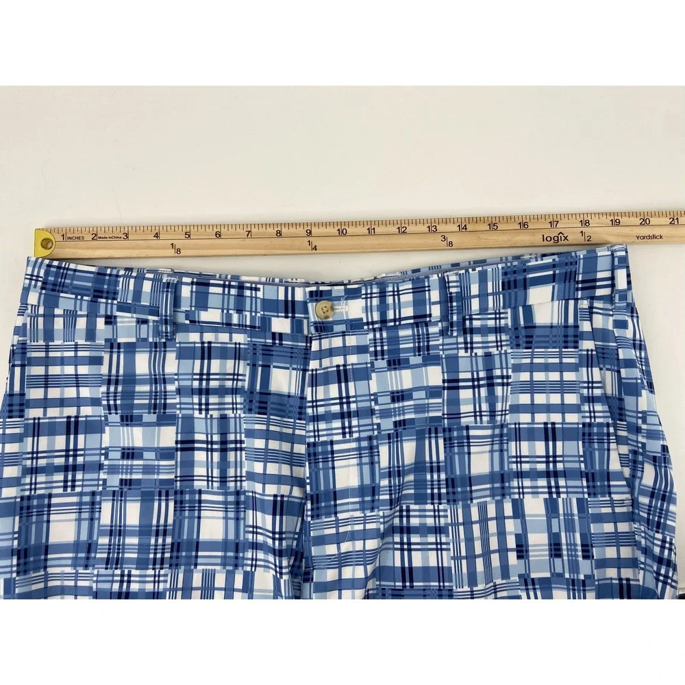 Peter Millar Shorts Mens 38‎ Blue Plaid Crown Crafted Golf Stretch Chino 9